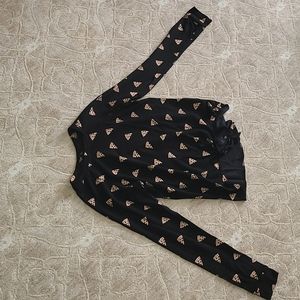 Terez black long sleeve shirt with gold pizza emjo